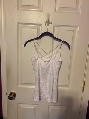 No Boundaries White Lace-Trim Crisscross Cami